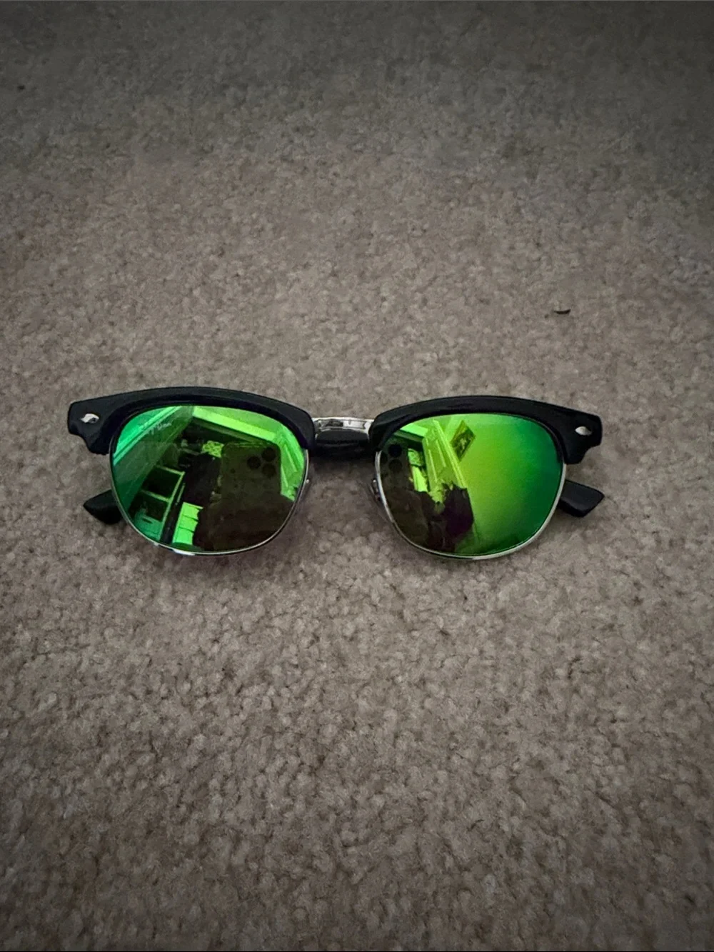 Black Frame Sunglasses with Green Mirrored Lenses